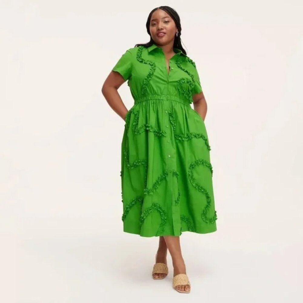 kate spade Bright Green Ruffle Shirt Midi Dress - Picture 2 of 13